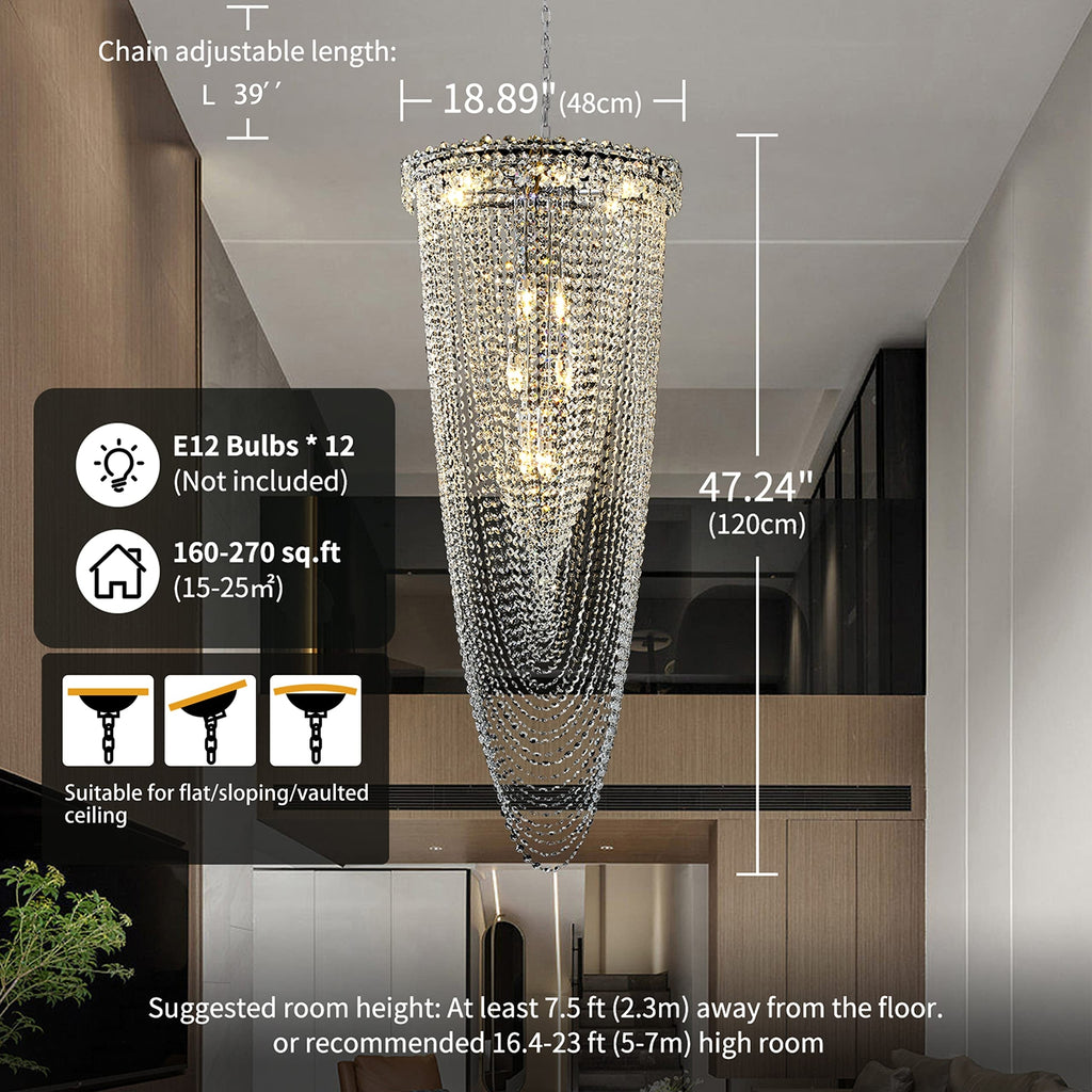 YOVINO 12-Light Modern Crystal Chandelier Gold Round Foyer Light