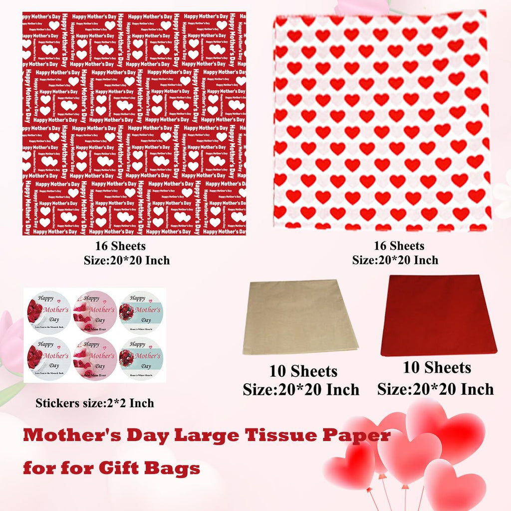 UAREBST 52 Sheets Red Happy Mother's Day Tissue Wrapping Paper Bulk for for Gift