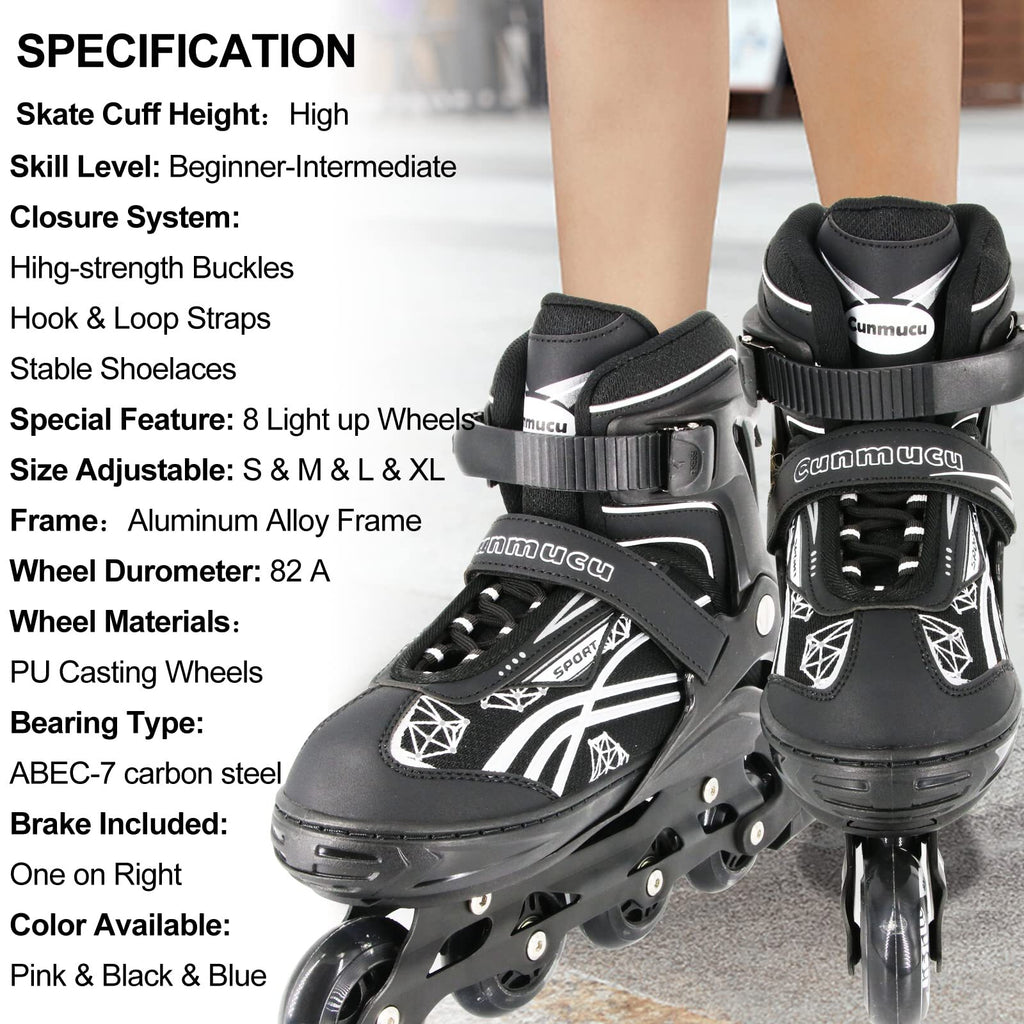 Cunmucu Adjustable Roller Blades Skates for Girls Boys Kids with All