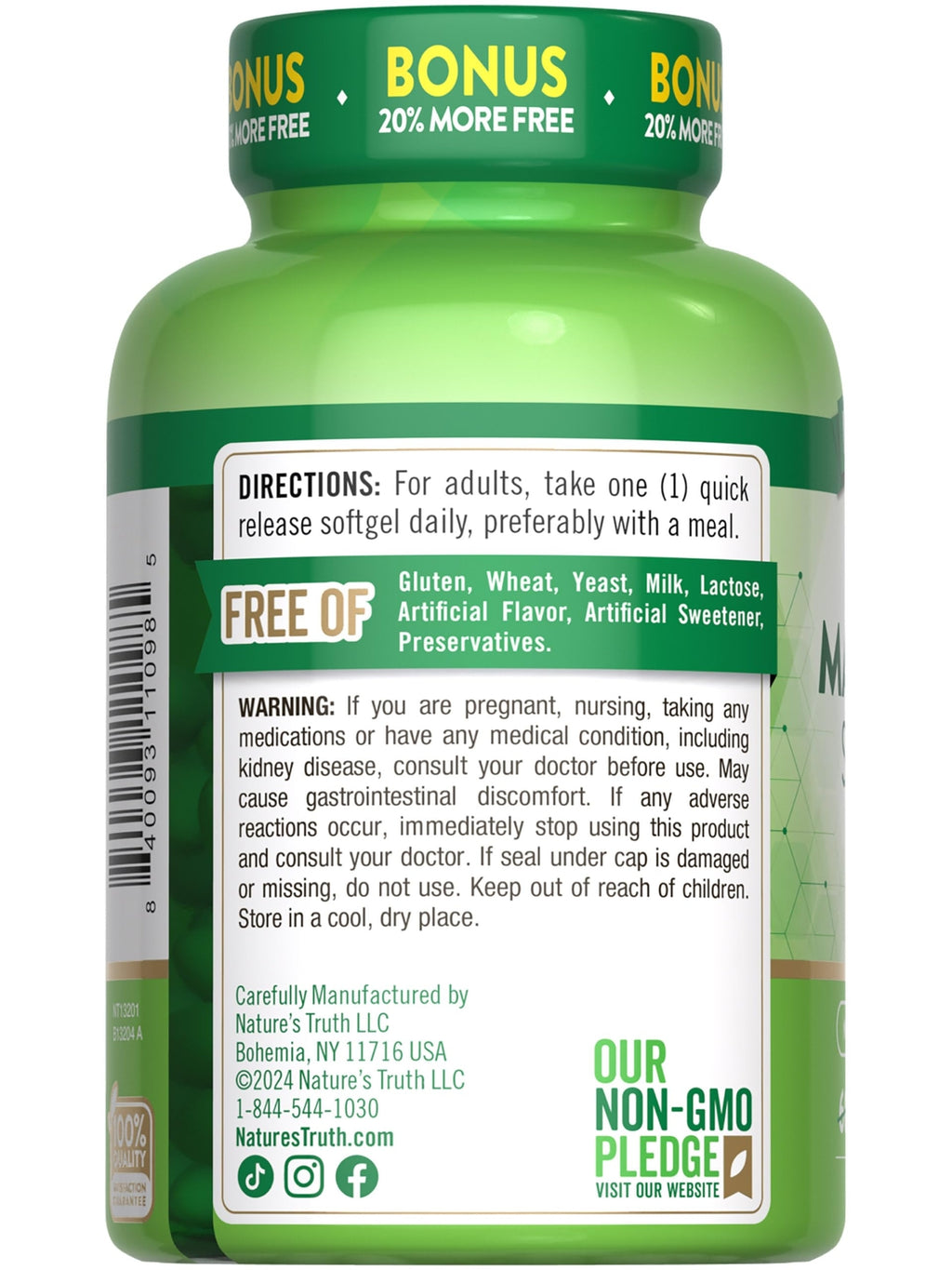 Nature's Truth Magnesium | 400mg | 72 Softgels | Value Size | Extra Strength |