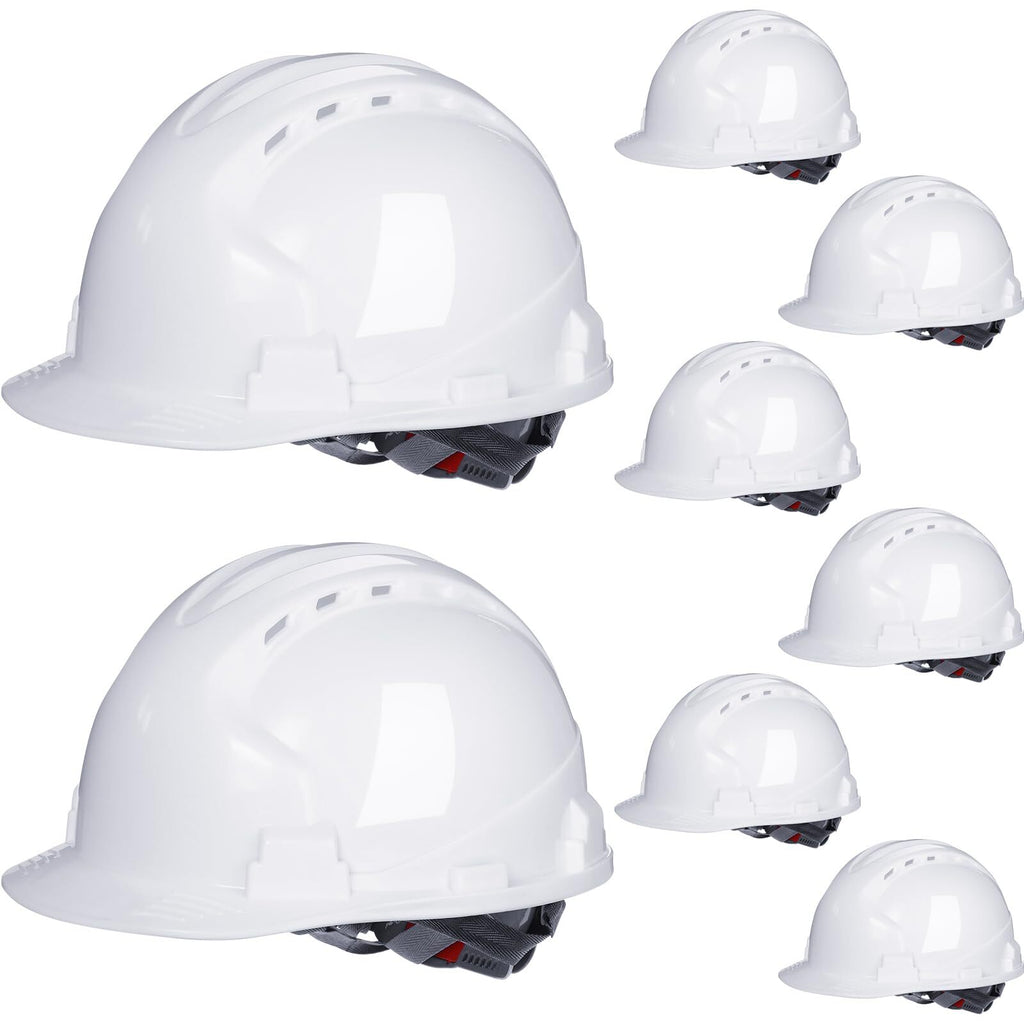 Leumoi 8 Pieces 4 Pt. Suspension Hard Hat Bulk Safety Helmets Adjustable Ratchet