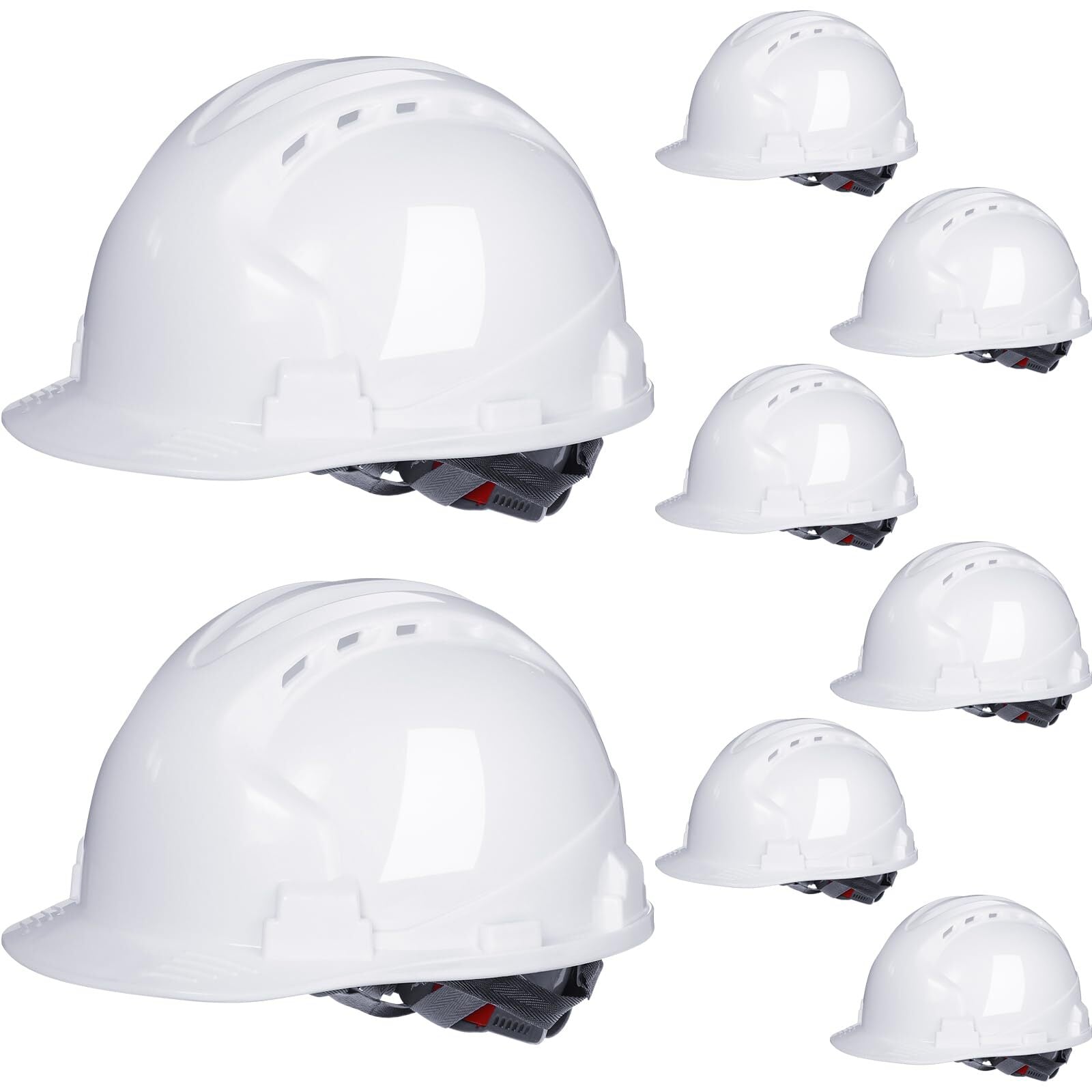 Leumoi 8 Pieces 4 Pt. Suspension Hard Hat Bulk Safety Helmets Adjustable Ratchet
