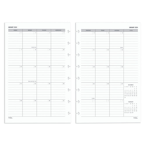 2024 TUL® Discbound Monthly Planner Refill Pages With 12 Tab Dividers, Junior