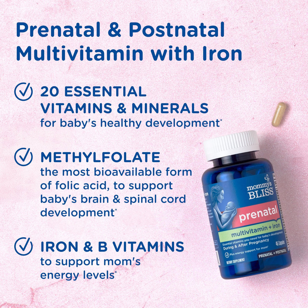 Mommy's Bliss Prenatal Multivitamin with Iron and Folic Acid, Supports Baby