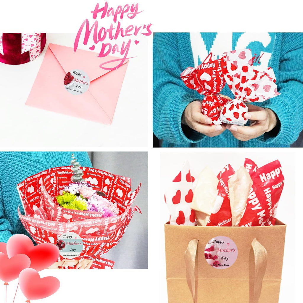 UAREBST 52 Sheets Red Happy Mother's Day Tissue Wrapping Paper Bulk for for Gift