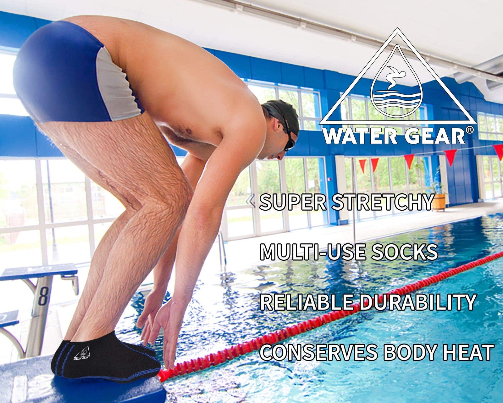 Water Gear Fin Socks, Large (Blue Stitching)