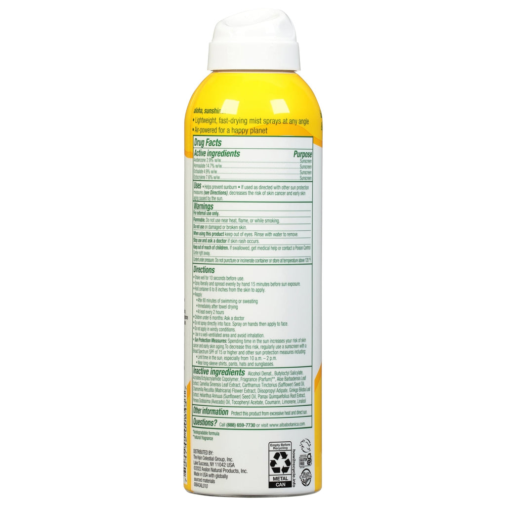 Alba Botanica Sunscreen Spray for Face and Body, Broad Spectrum SPF 50