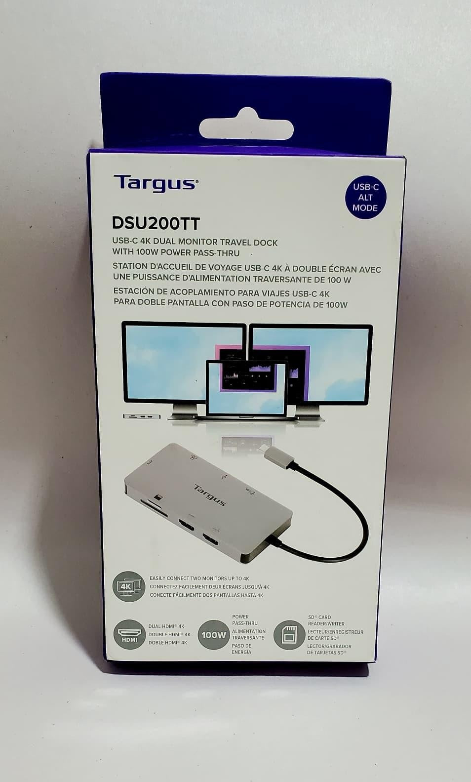 Targus® USB-C Dual HDMI™ Travel Dock, 4-1/2"H x 3"W x 7/8"D, Silver, DSU200TT