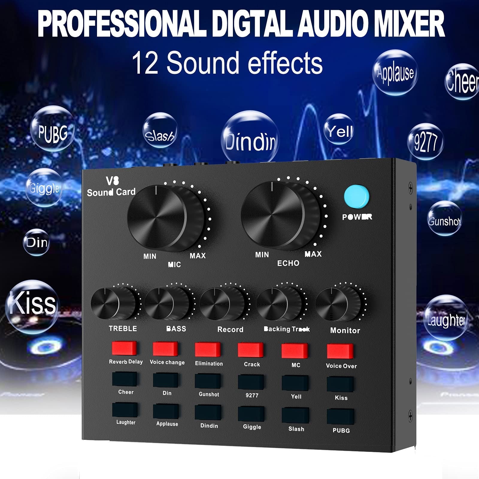 Fealliance Live Sound Card V8 Voice Changer, Dual DSP Noise Reduction Chip,