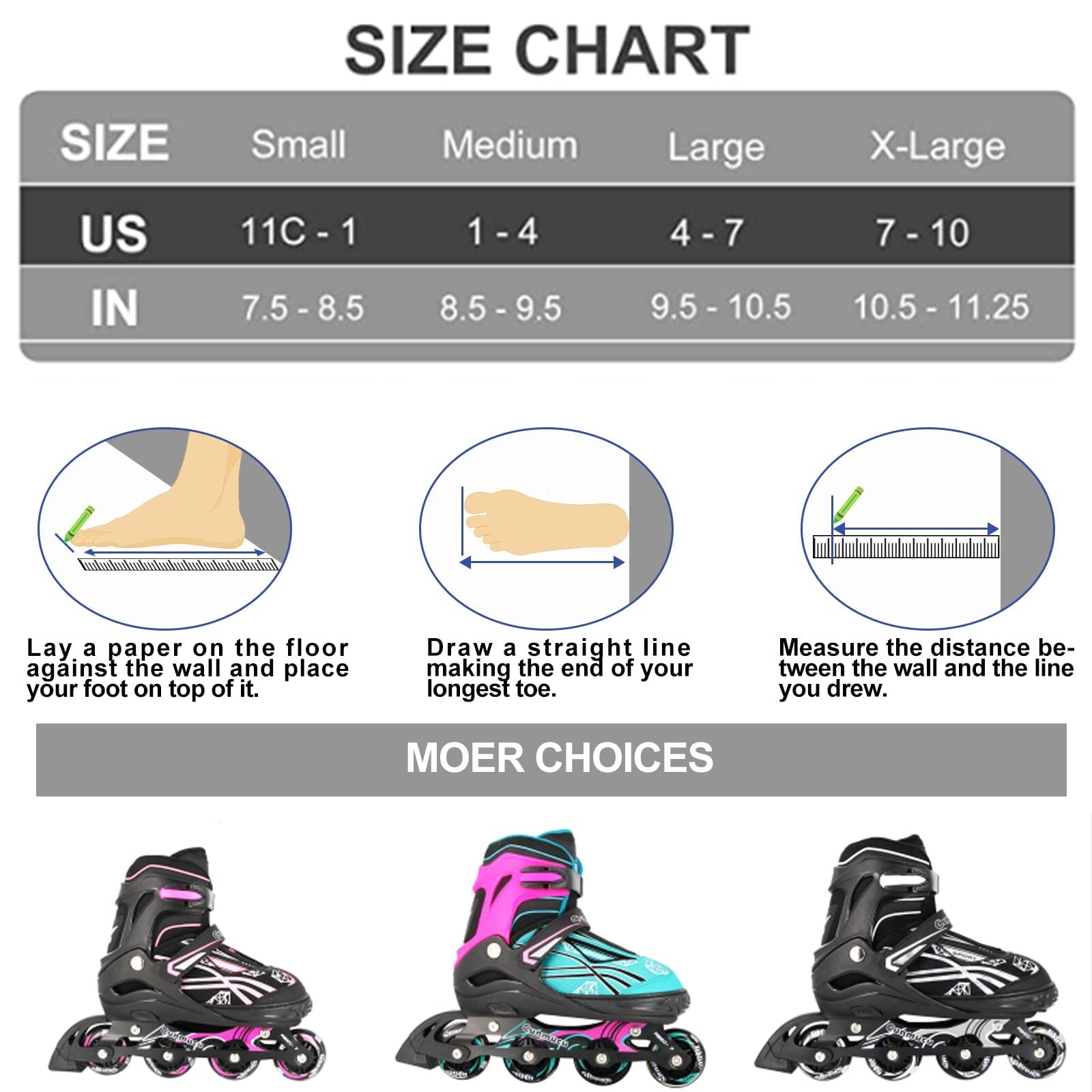 Cunmucu Adjustable Roller Blades Skates for Girls Boys Kids with All