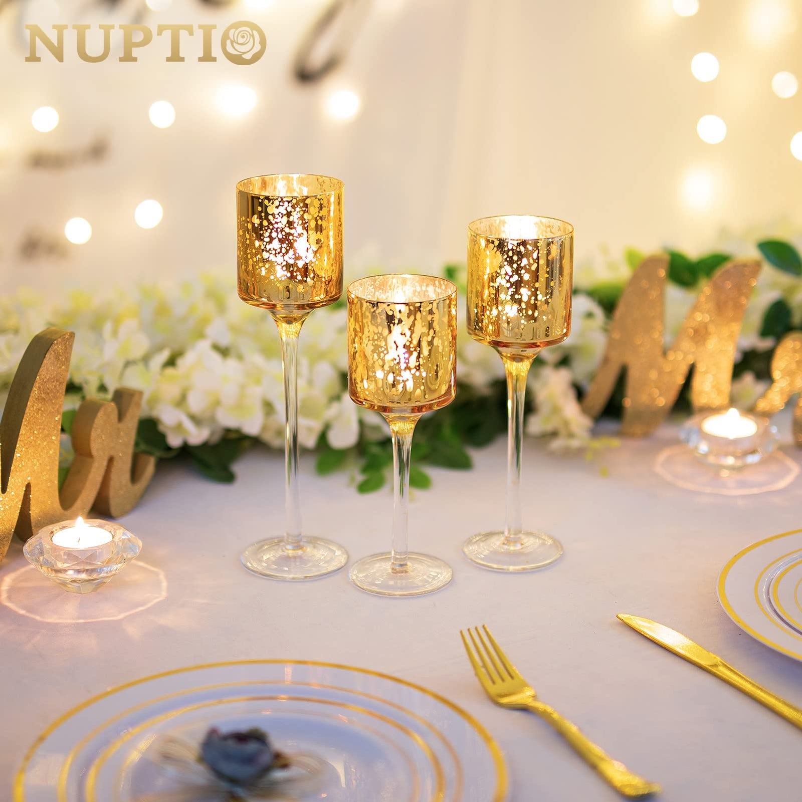 Nuptio 30 Pcs Glass Tealight Holders Gold Glass Candle Holders Bulk for Tea