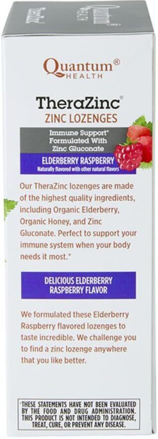 Quantum Health TheraZinc USDA Organic Zinc Lozenges, Eldertry Raspberry, Immune