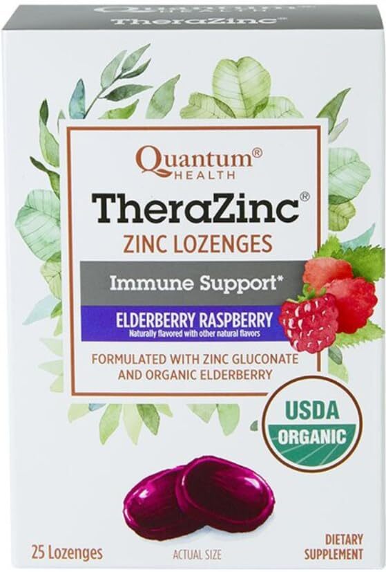 Quantum Health TheraZinc USDA Organic Zinc Lozenges, Eldertry Raspberry, Immune