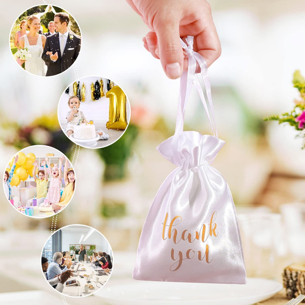 BeiLaad Thank You Satin Gift Bags with Drawstring, 4x6 Elegant Party Favors for