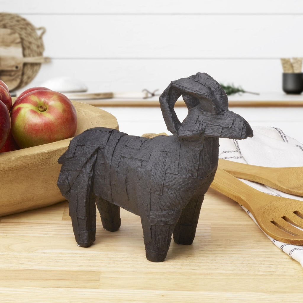 Mikasa Resin Ram Figurine, 8.07x2.76x6.69 Inch, Black Matte