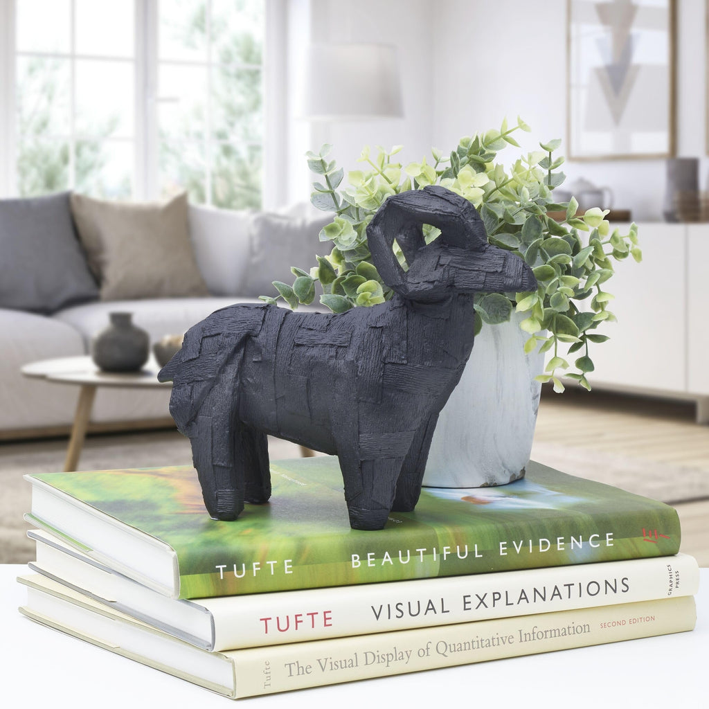 Mikasa Resin Ram Figurine, 8.07x2.76x6.69 Inch, Black Matte