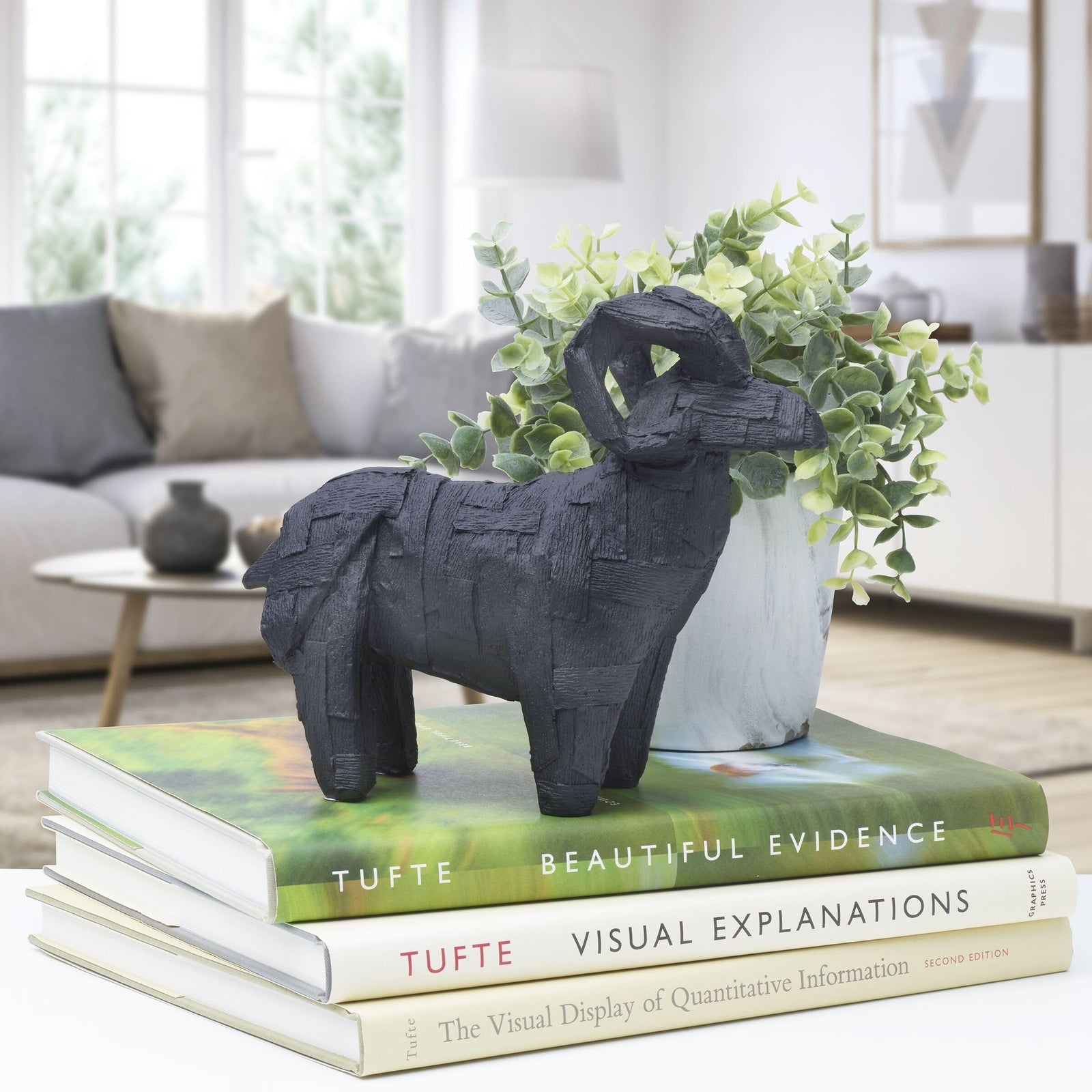 Mikasa Resin Ram Figurine, 8.07x2.76x6.69 Inch, Black Matte