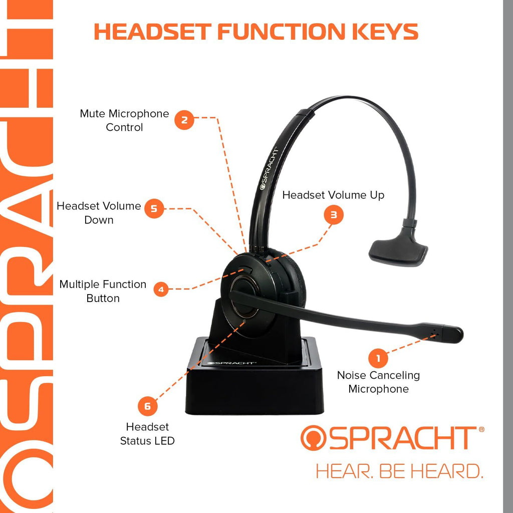 Spracht HS-2050 Single Ear Wireless Bluetooth Headset with Base Station | Noise