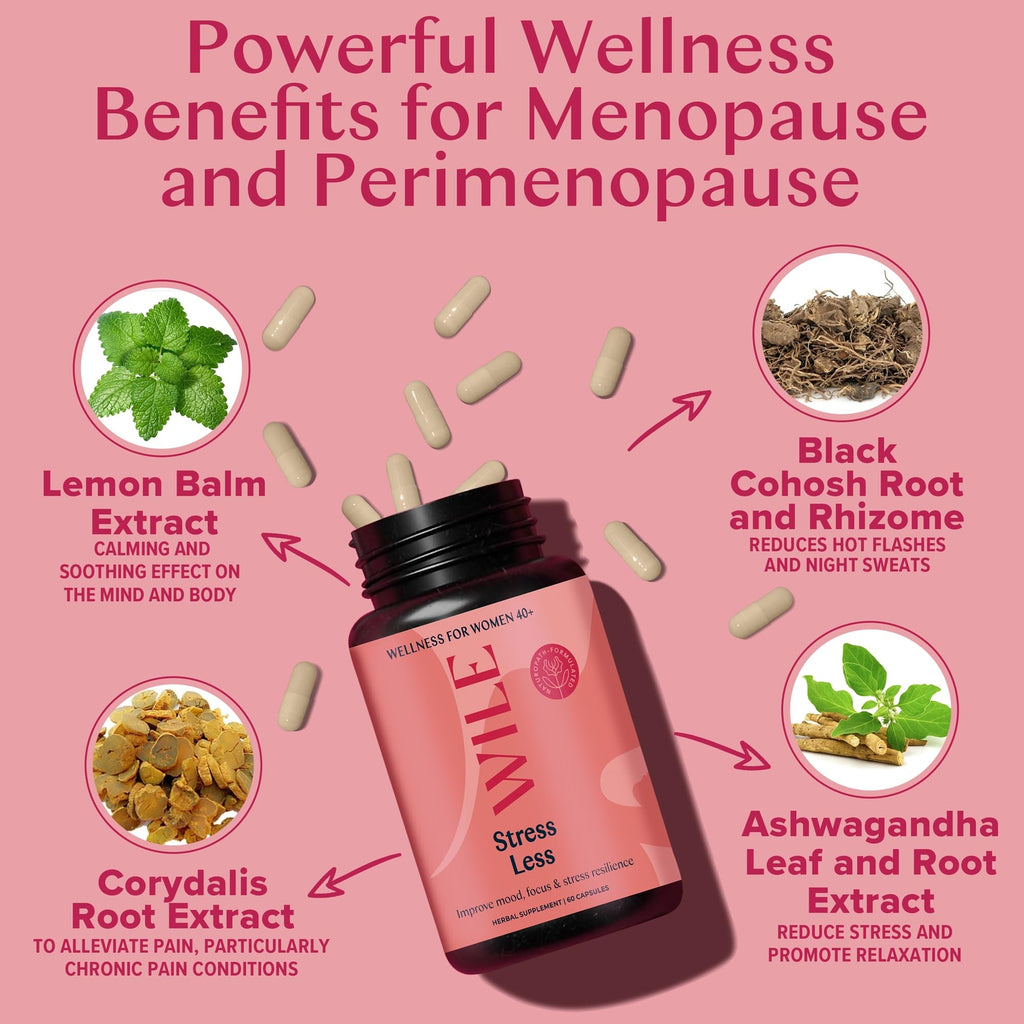 WILE Menopause & Perimenopause Supplements for Women with Ashwagandha - Stress