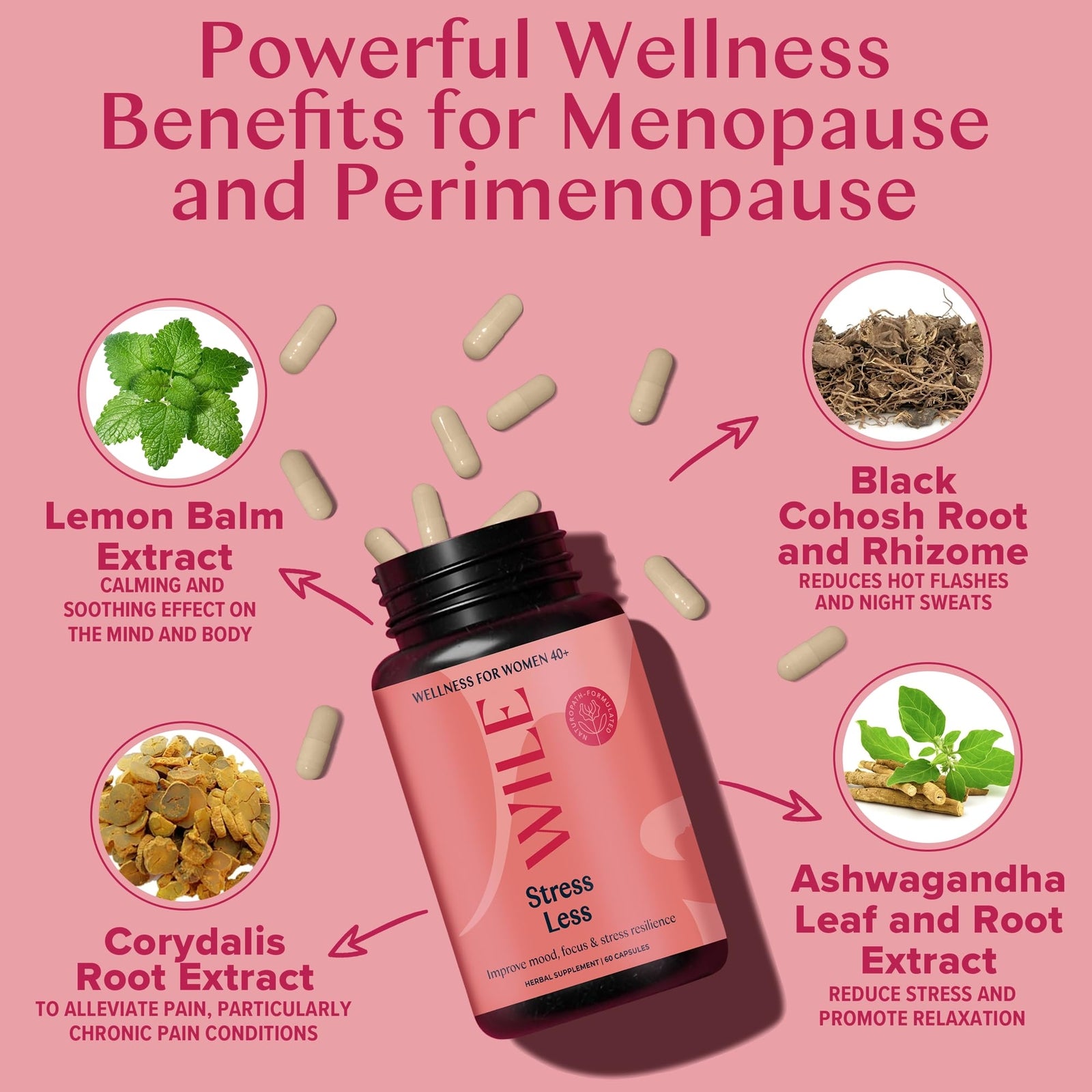 WILE Menopause & Perimenopause Supplements for Women with Ashwagandha - Stress