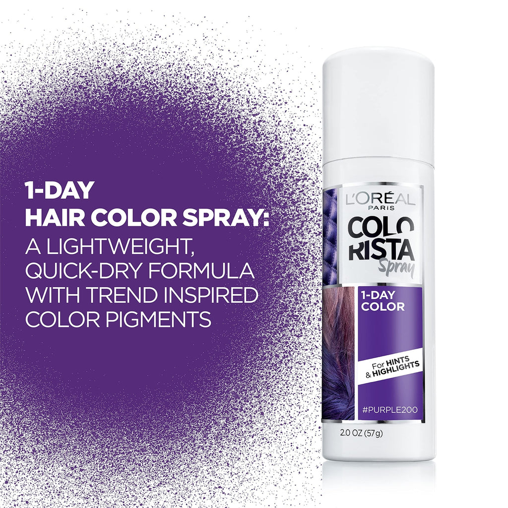 L'Oreal Paris Colorista 1-Day Washable Temporary Hair Color Spray, Purple, 2 oz