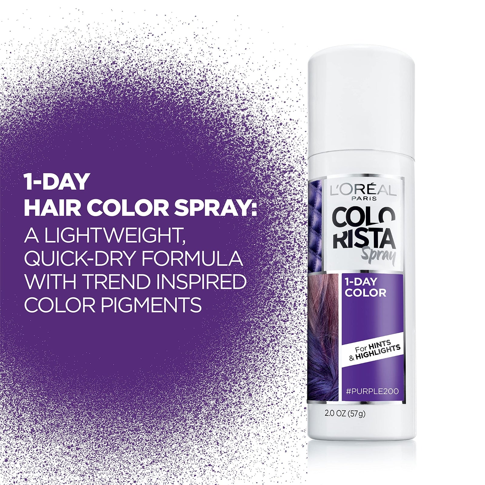 L'Oreal Paris Colorista 1-Day Washable Temporary Hair Color Spray, Purple, 2 oz