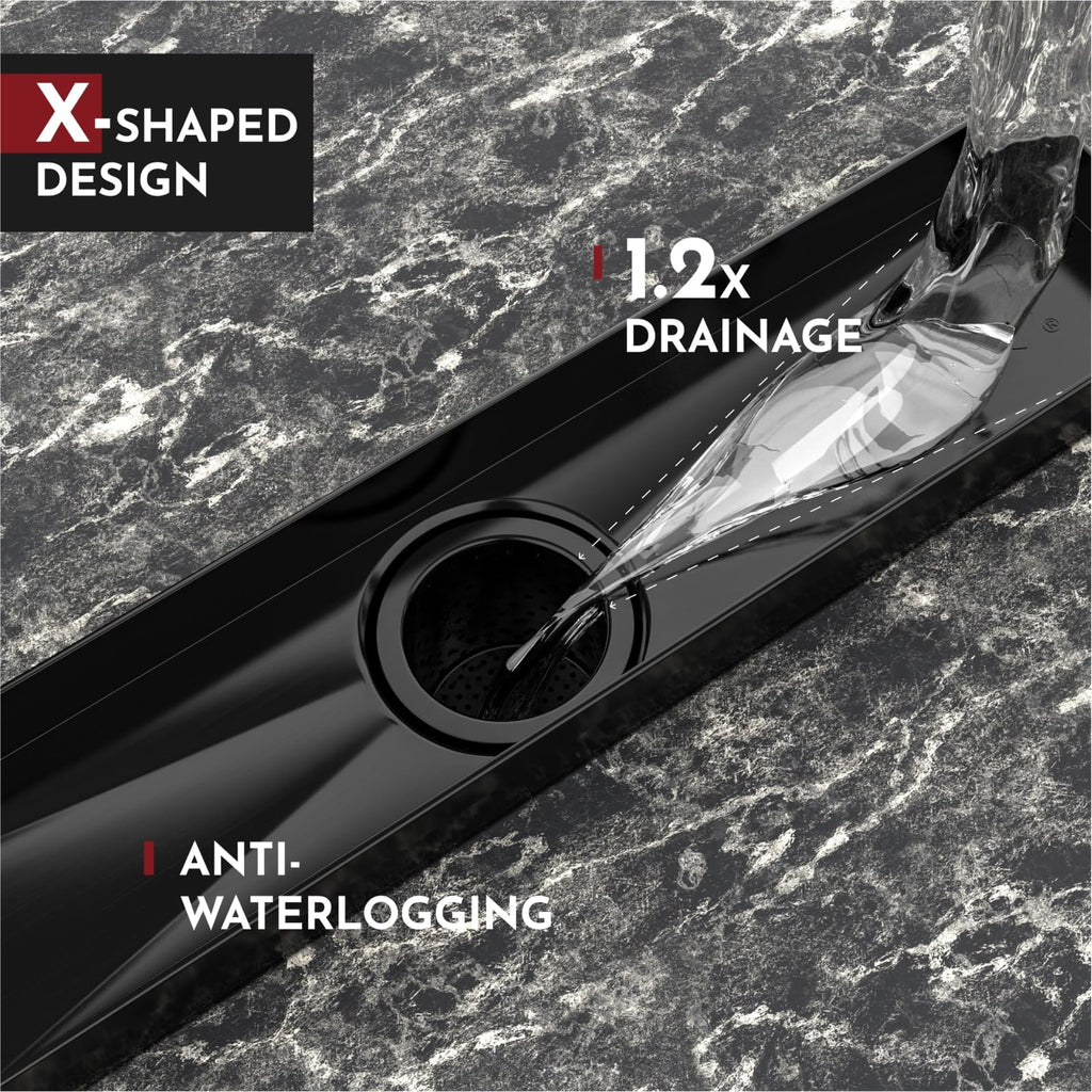 WEBANG 28 Inch Shower Linear Black Drain Rectangular Floor Drain with Accesso...
