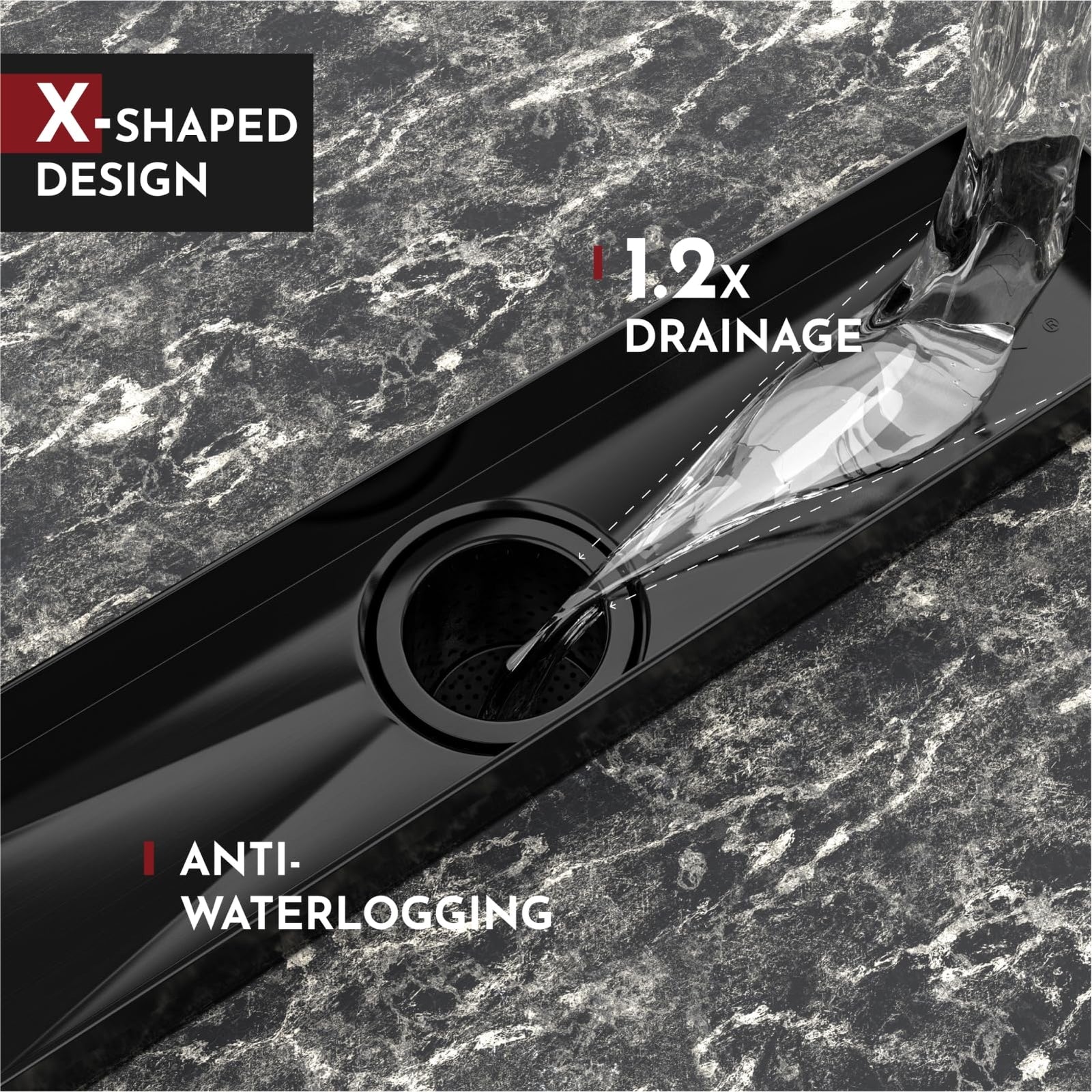 WEBANG 28 Inch Shower Linear Black Drain Rectangular Floor Drain with Accesso...