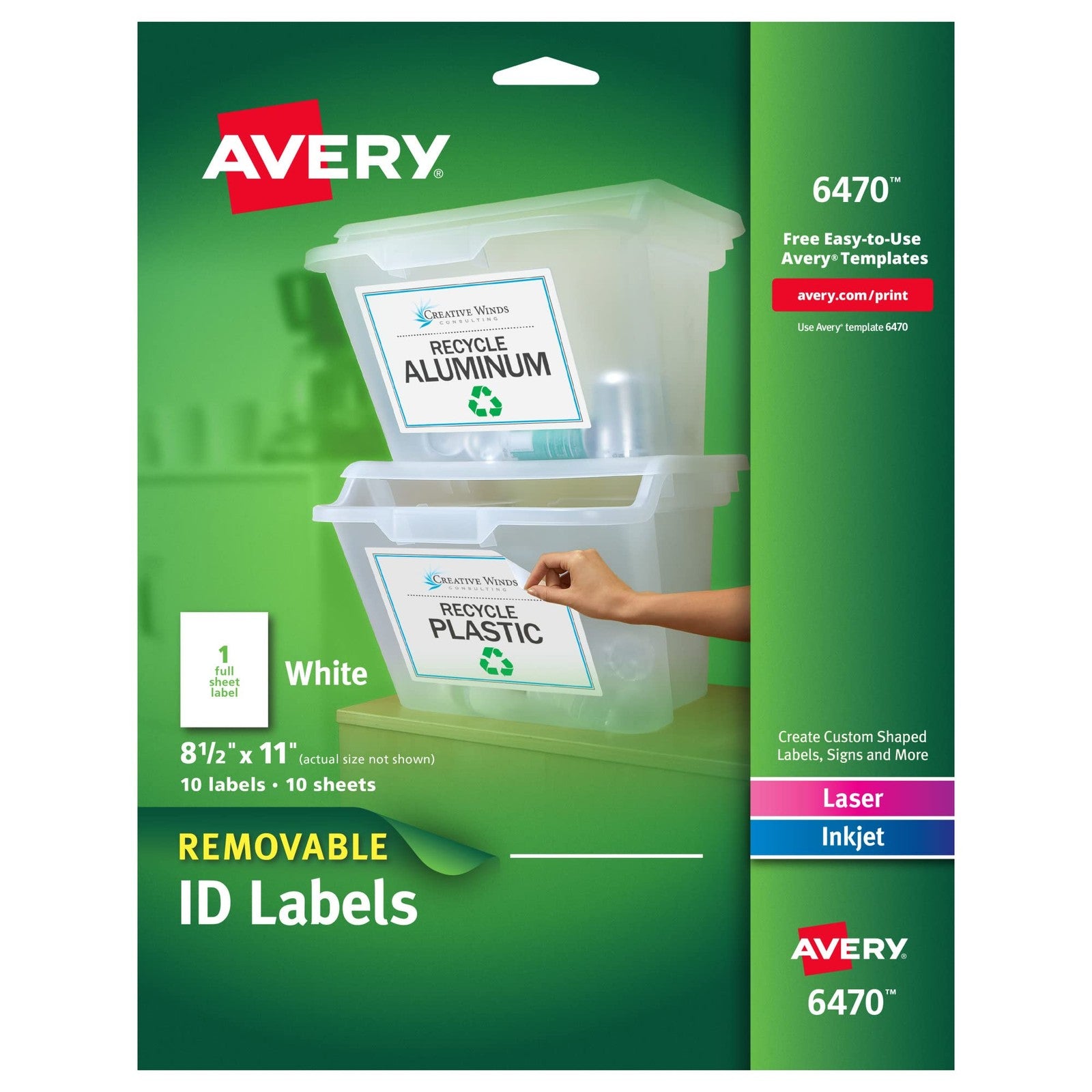 Avery® Removable Full-Sheet Labels, 6470, 8 1/2" x 11", White, Pack Of 10