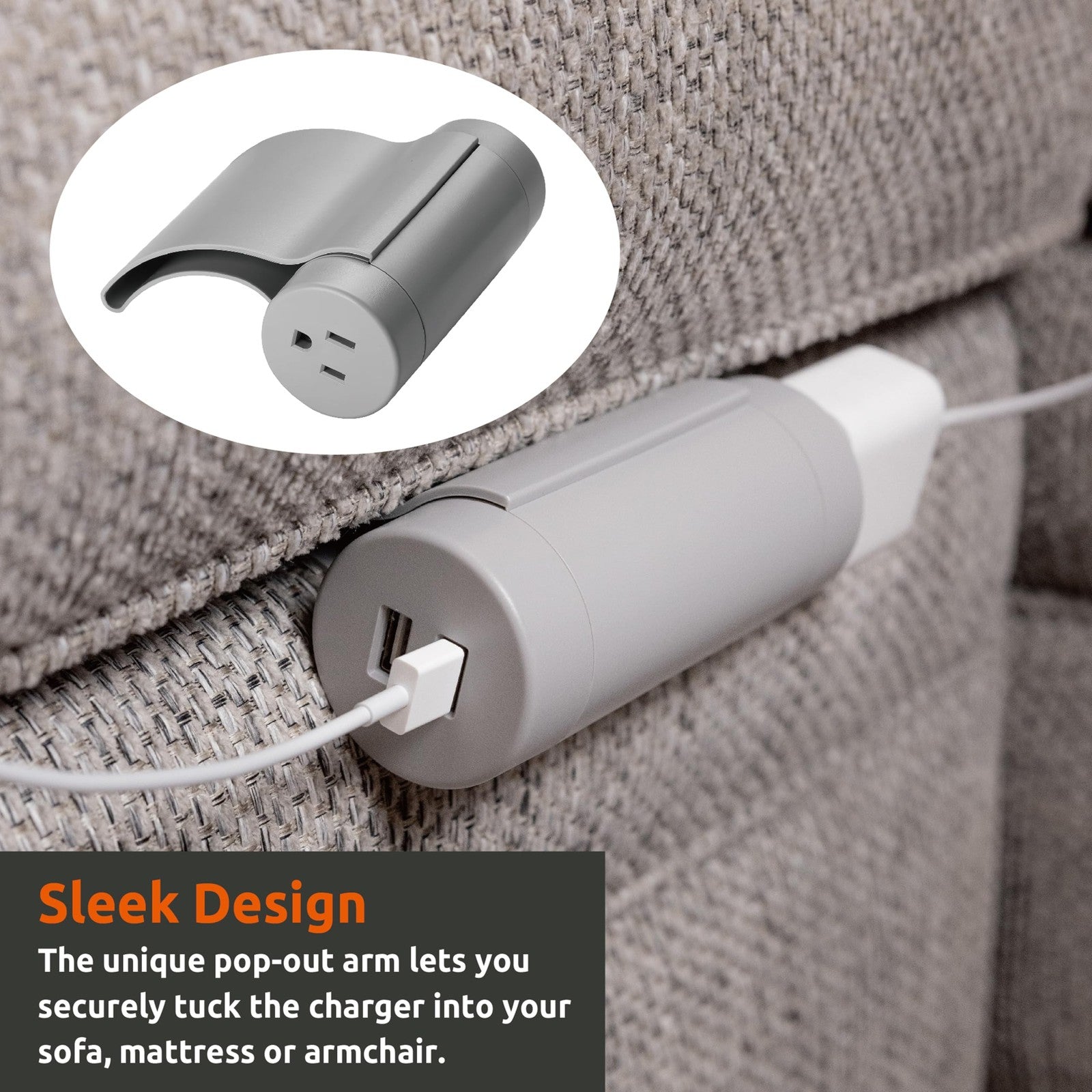Link2Home Sofa Socket, 10ft Extension Cord, 1 Outlet, 2 Ports, 3.1A USB, with