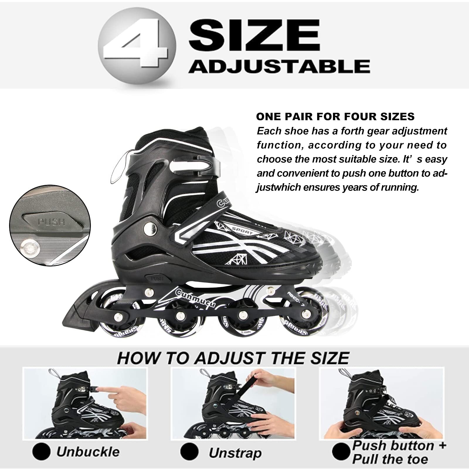Cunmucu Adjustable Roller Blades Skates for Girls Boys Kids with All