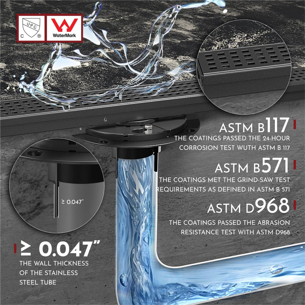 WEBANG 28 Inch Shower Linear Black Drain Rectangular Floor Drain with Accesso...