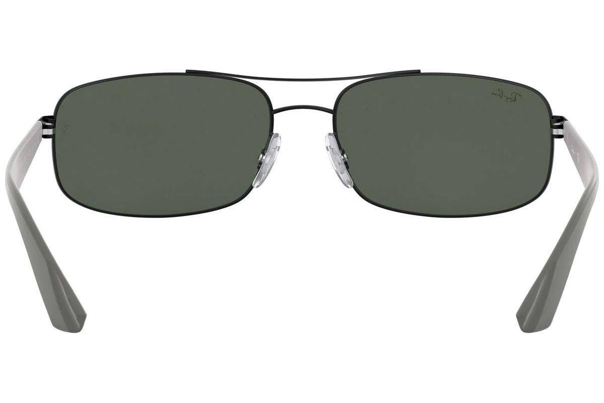 Ray-Ban Mens RB3527 Rectangular Sunglasses, Matte Black/Dark Green, 61 mm