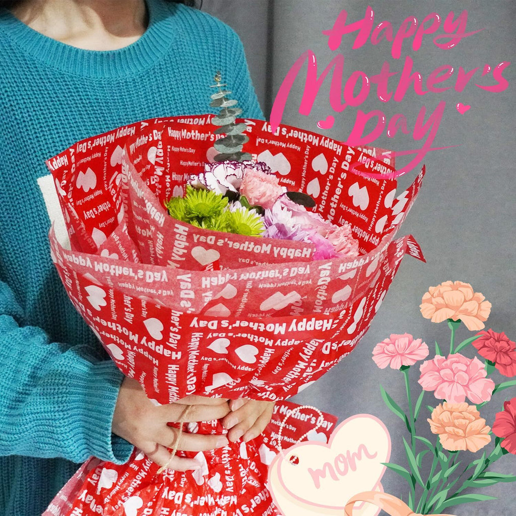 UAREBST 52 Sheets Red Happy Mother's Day Tissue Wrapping Paper Bulk for for Gift