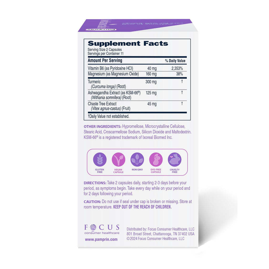 Pamprin Botanicals Supplement for PMS & Period Support, with Ashwagandha,