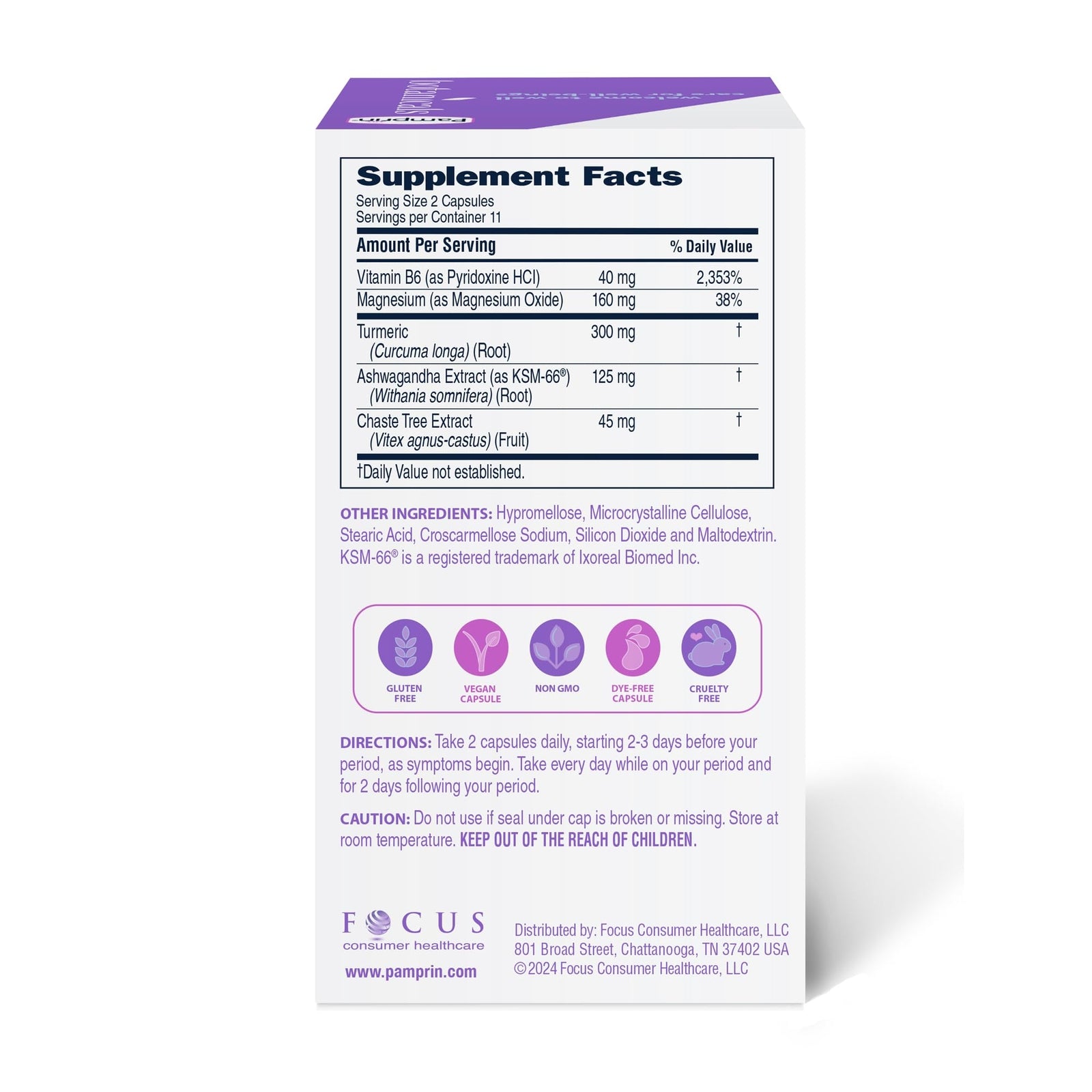 Pamprin Botanicals Supplement for PMS & Period Support, with Ashwagandha,