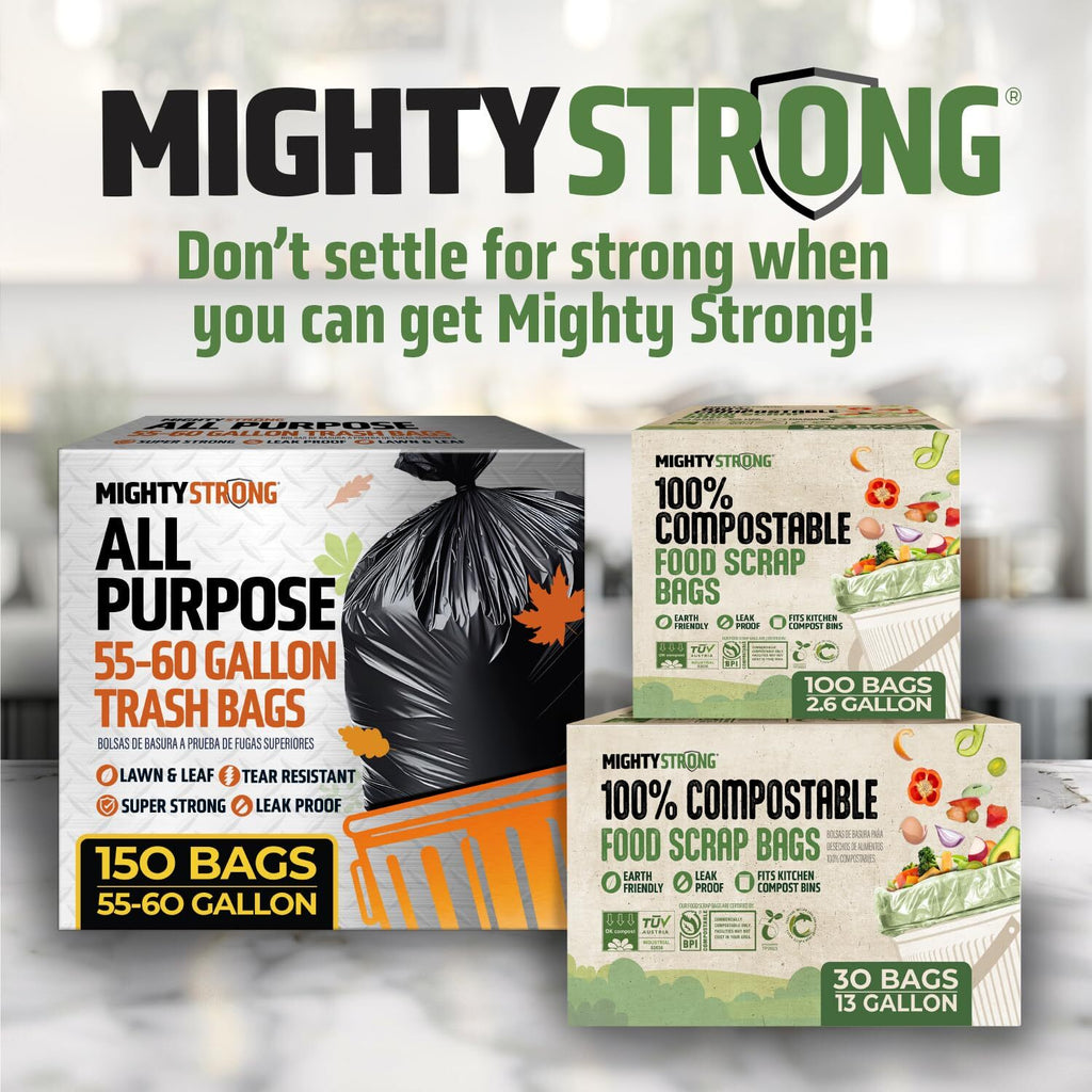 13 Gallon Compost Bags With Handles - 30 Count Biodegradable Trash Bags,