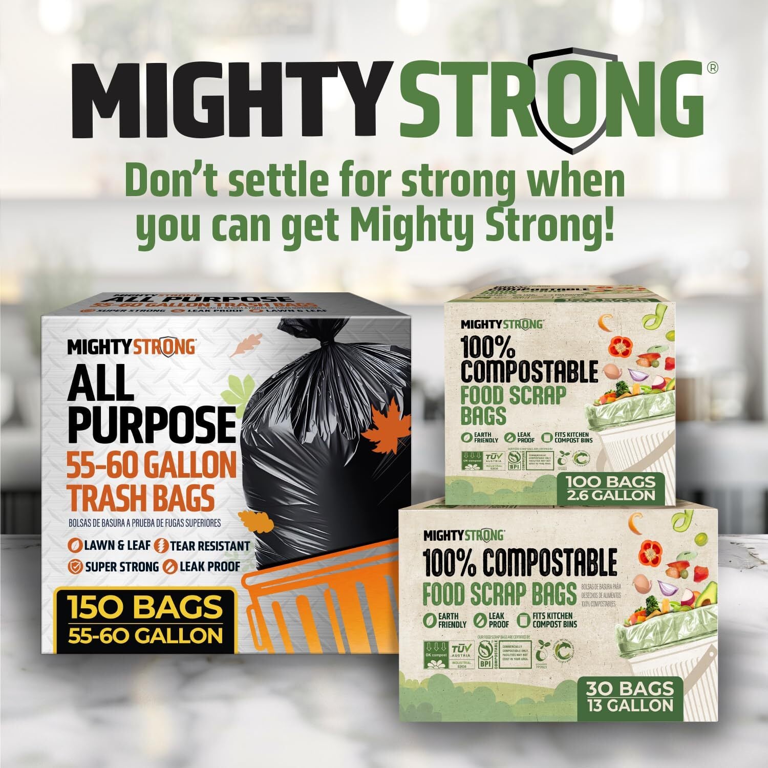 13 Gallon Compost Bags With Handles - 30 Count Biodegradable Trash Bags,