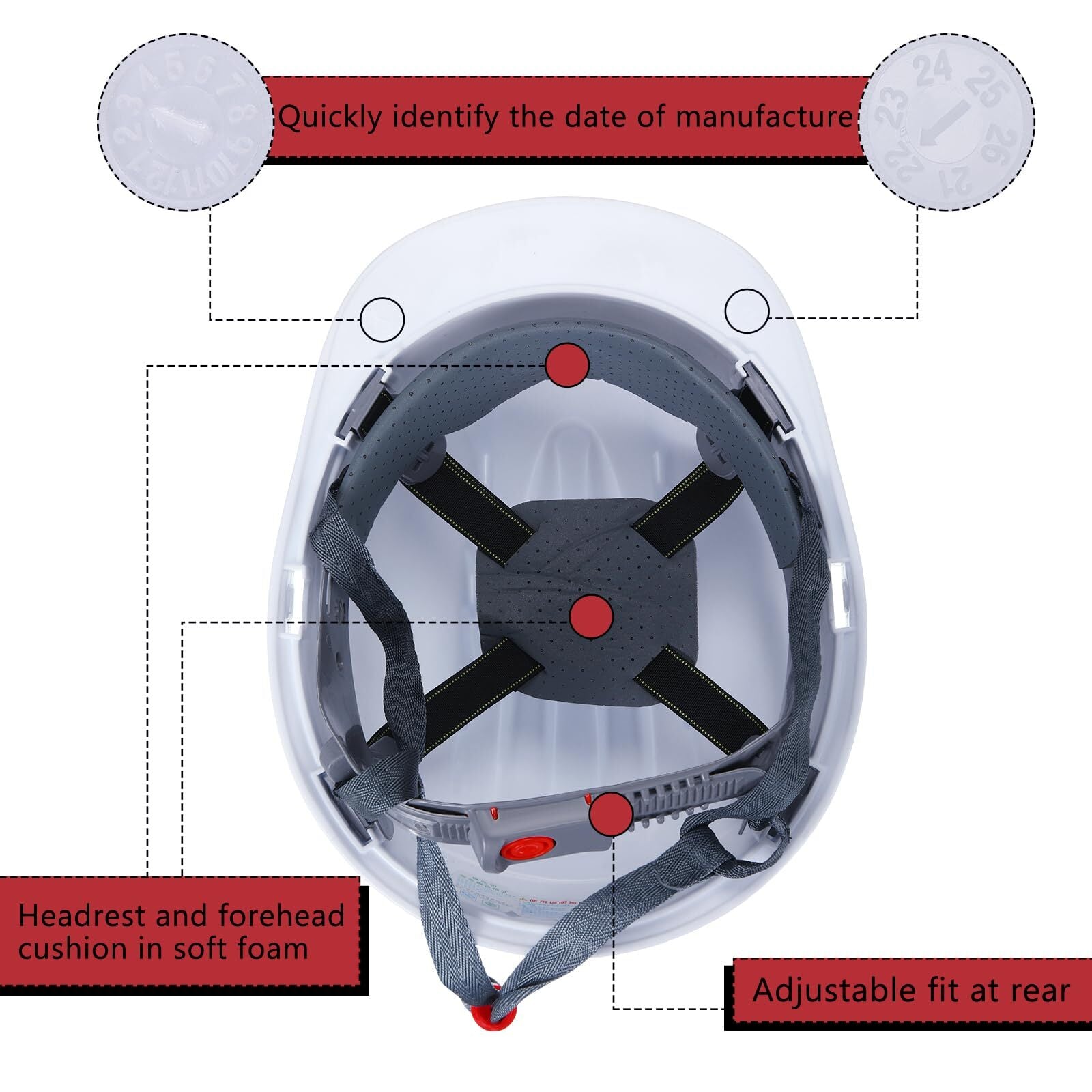 Leumoi 8 Pieces 4 Pt. Suspension Hard Hat Bulk Safety Helmets Adjustable Ratchet