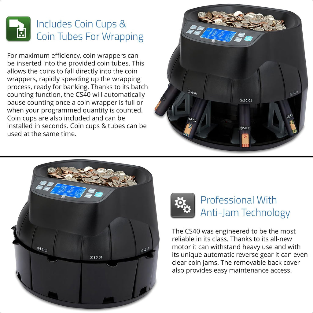 ZZap CS40 Coin Counter, Sorter and Roller - Money Cash Currency Machine