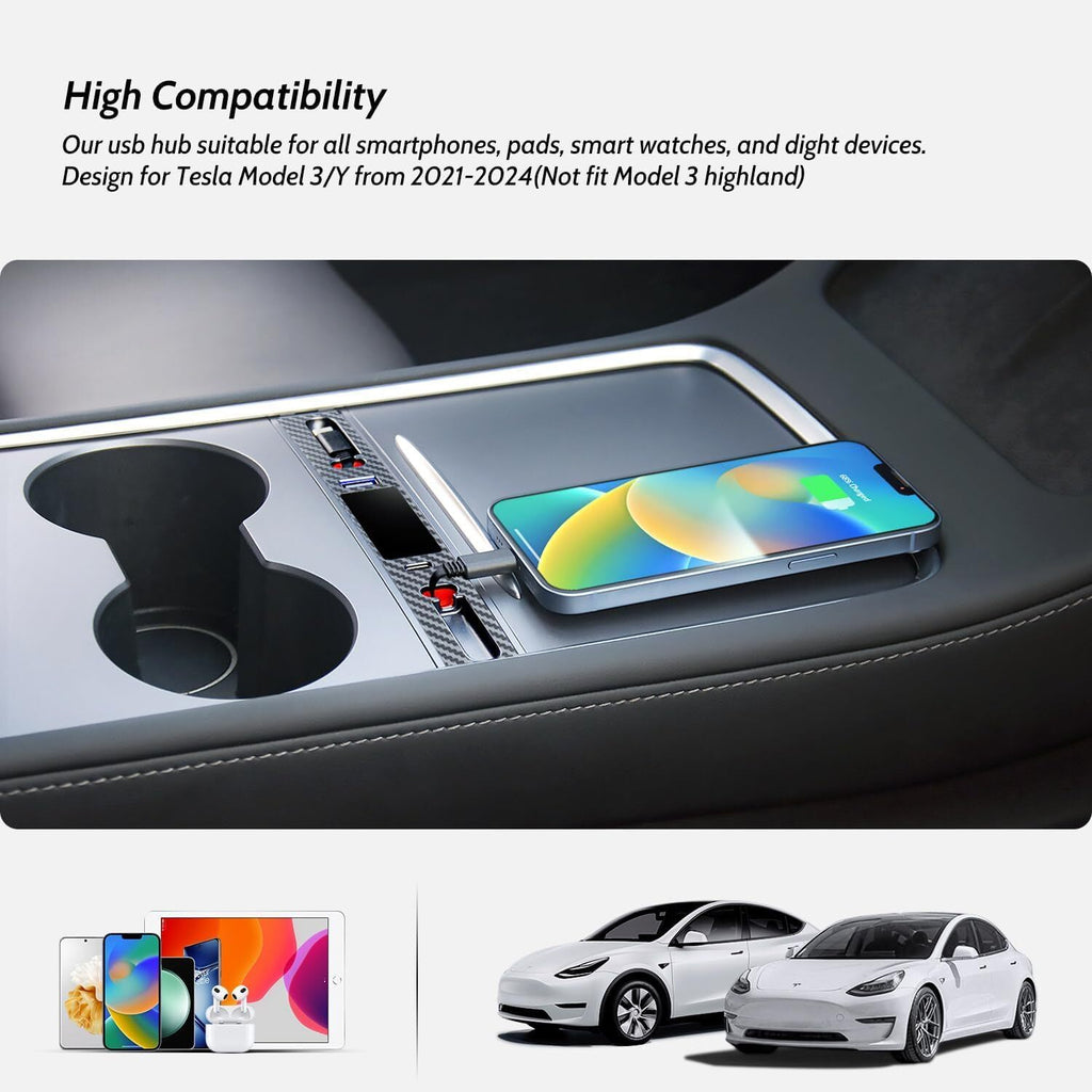 MOWLICAS New OEM Design for Tesla USB Hub (White), with Retractable Cables is