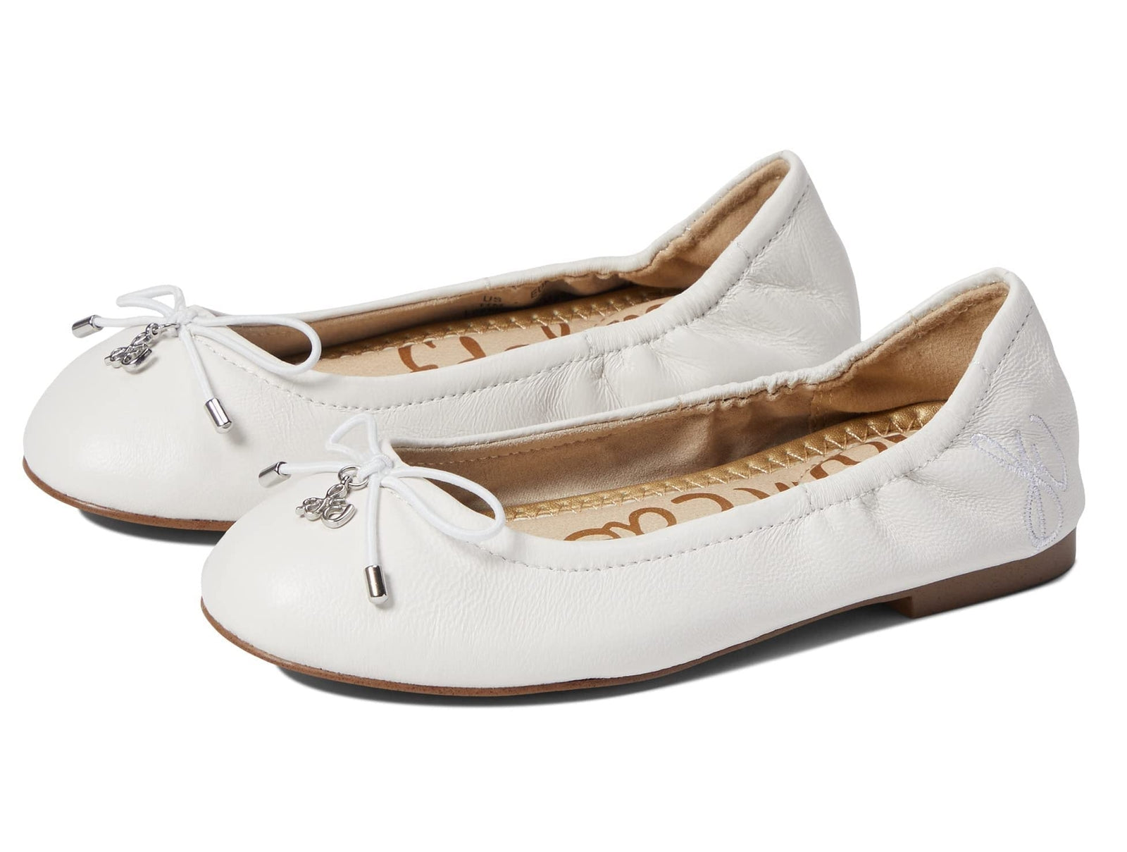 Sam Edelman Girls Felicia Mini Ballet Flat, White Lea, 3 Big Kid US