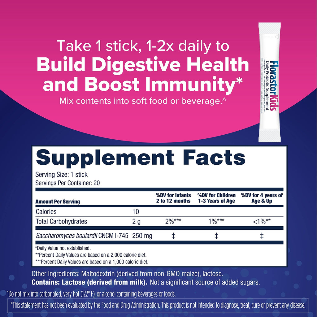 Florastor Kids Dual Action Probiotic Supplement, Strengthens Kids' Digestive &