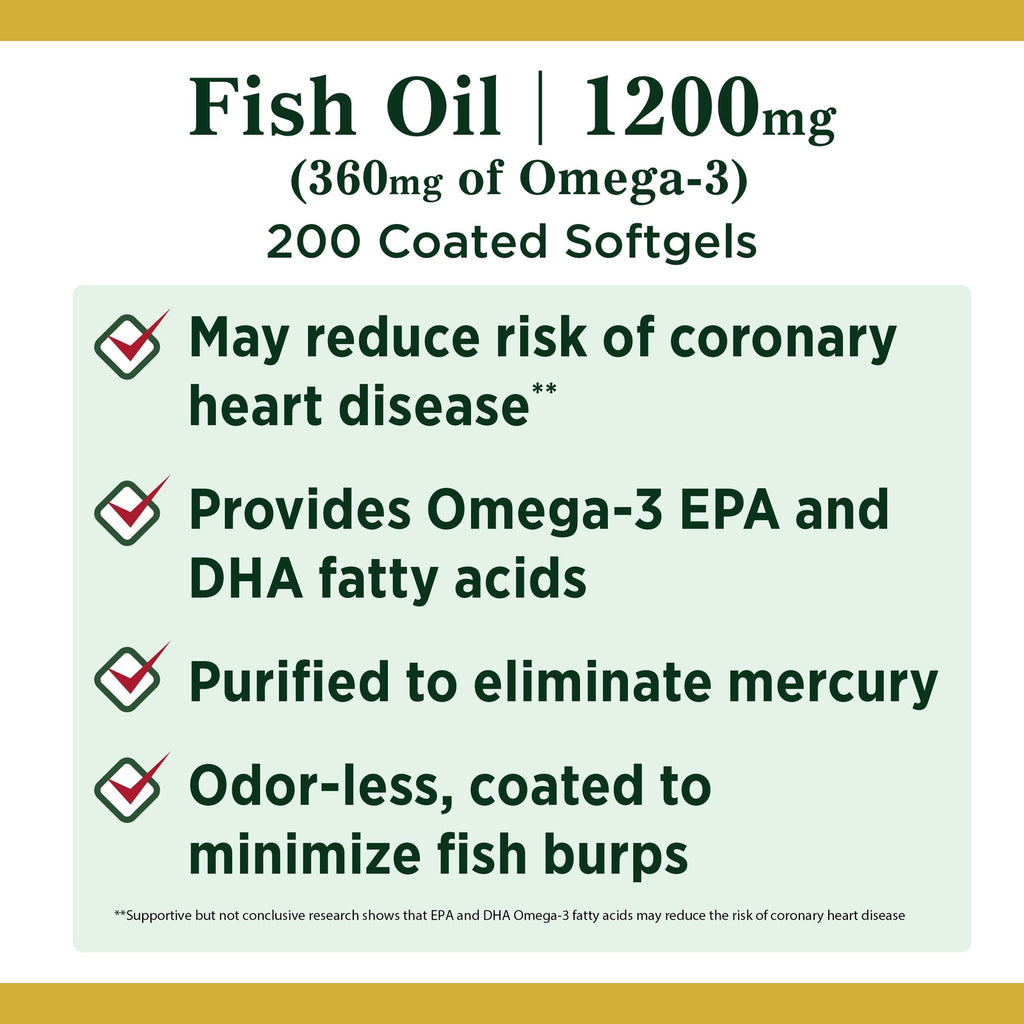 Nature's Bounty Fish Oil, Supports Heart Health, 1200 Mg, 360mg Omega-3, 200