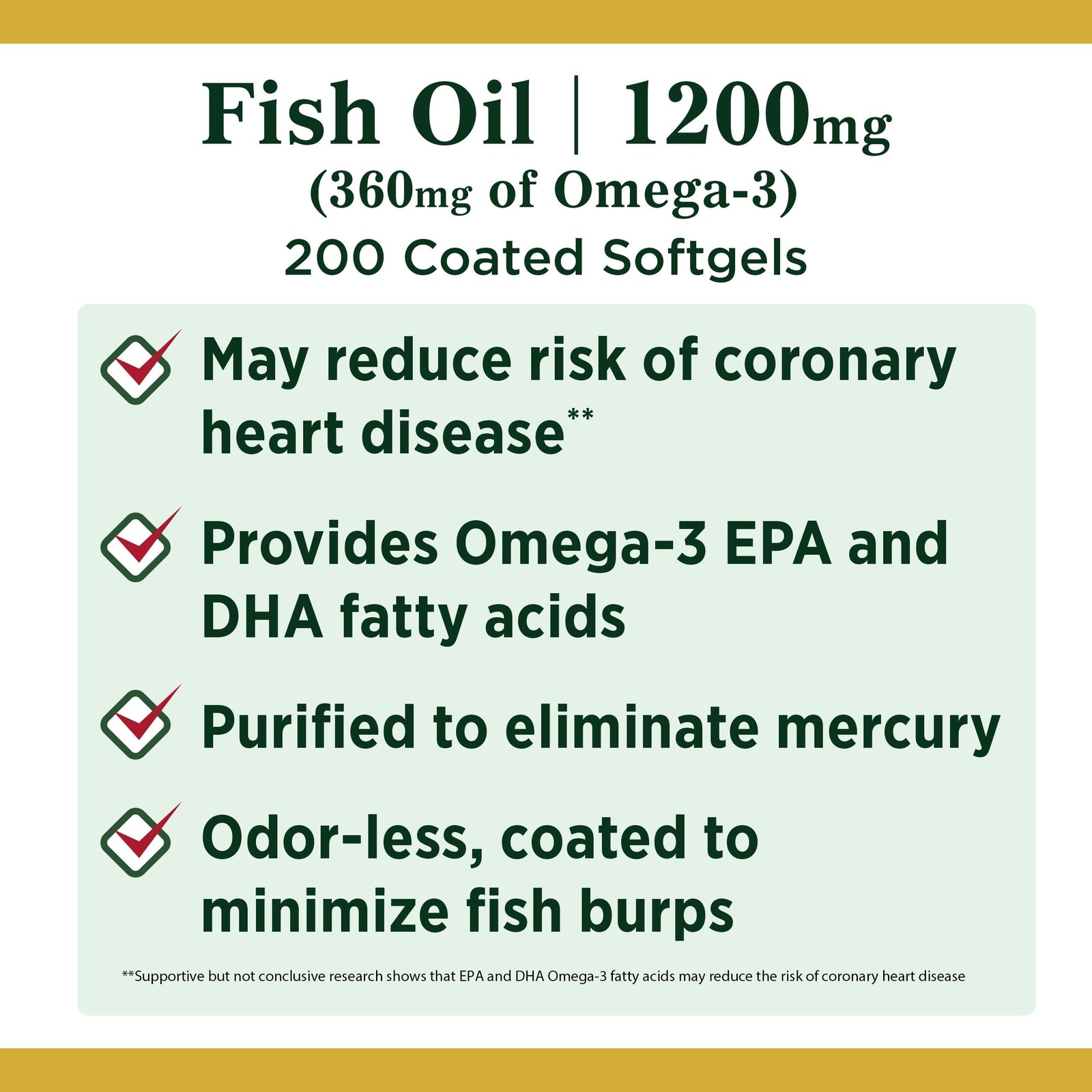Nature's Bounty Fish Oil, Supports Heart Health, 1200 Mg, 360mg Omega-3, 200