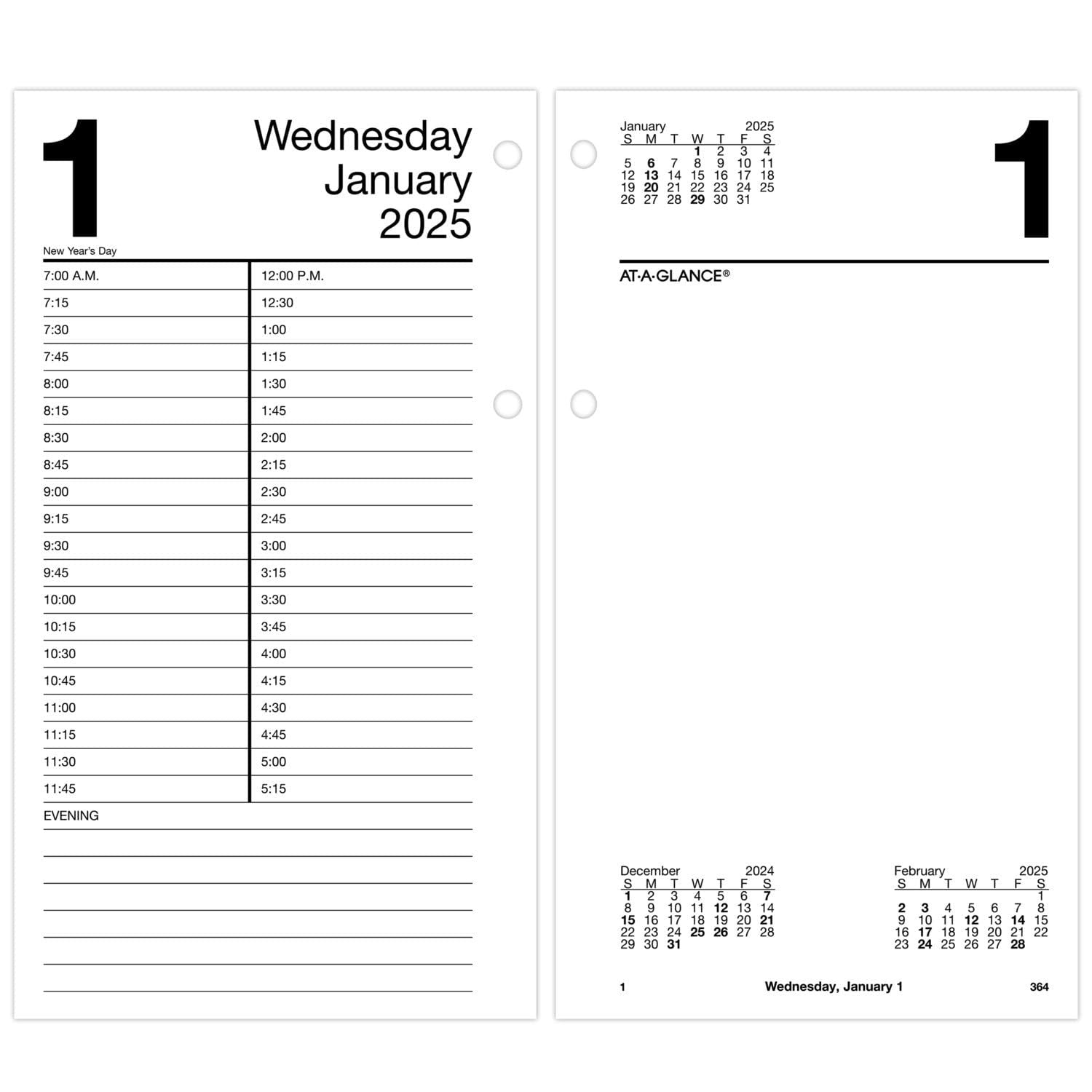 AT-A-GLANCE 2025 Desk Calendar Refill, Daily, 4-1/2" x 8", Large, Loose-Leaf