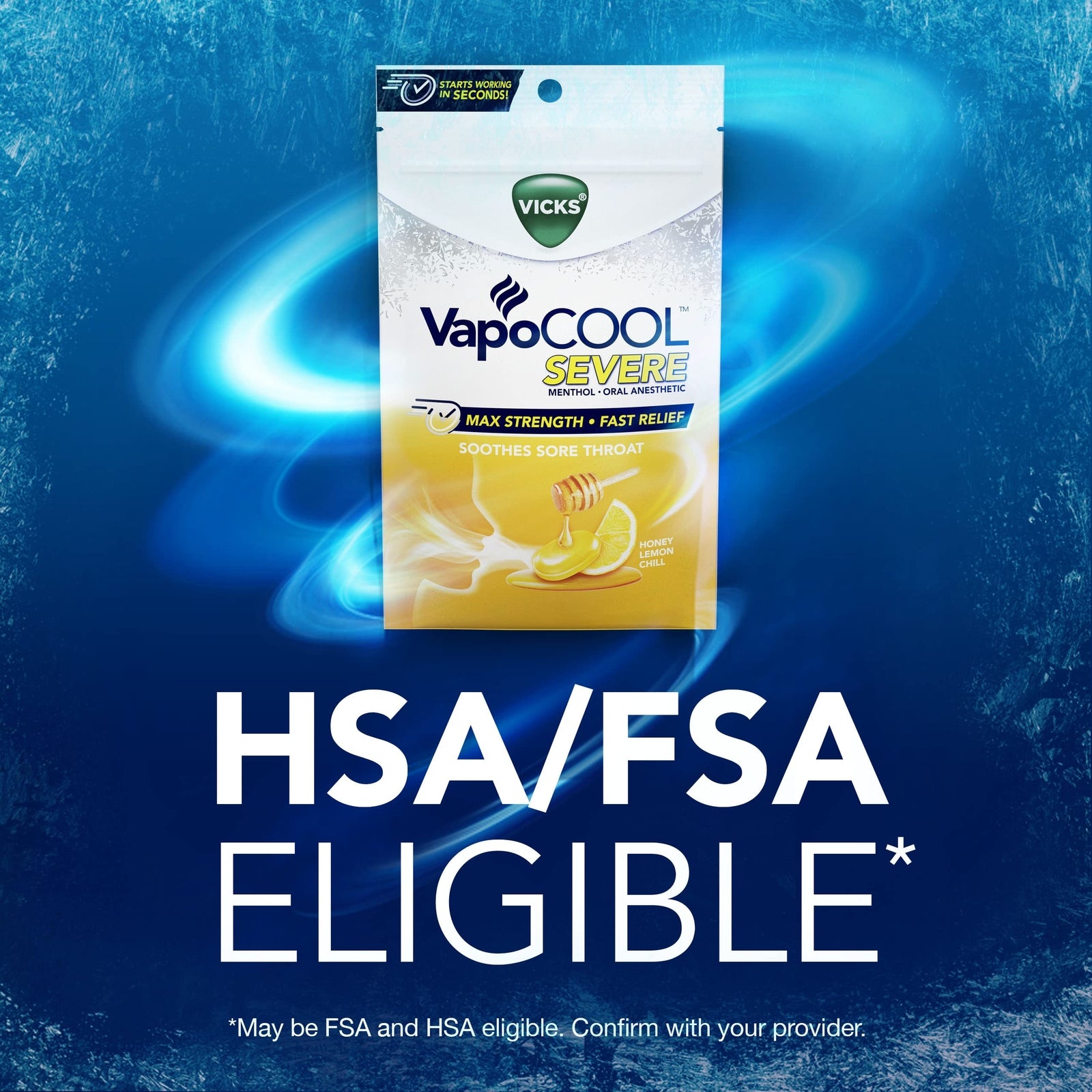 Vicks VapoCOOL Severe Medicated Sore Throat Drops, Fast-Acting Max Strength