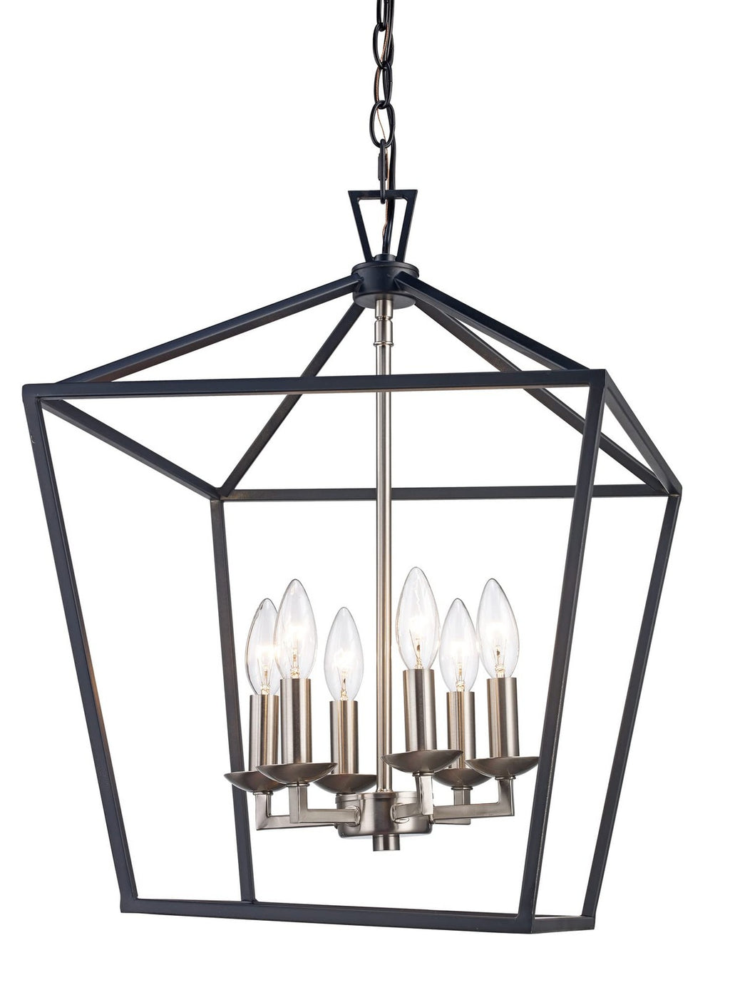 TRANS GLOBE Imports 10266 BK/BN Transitional Six Light Pendant in Black Finish,