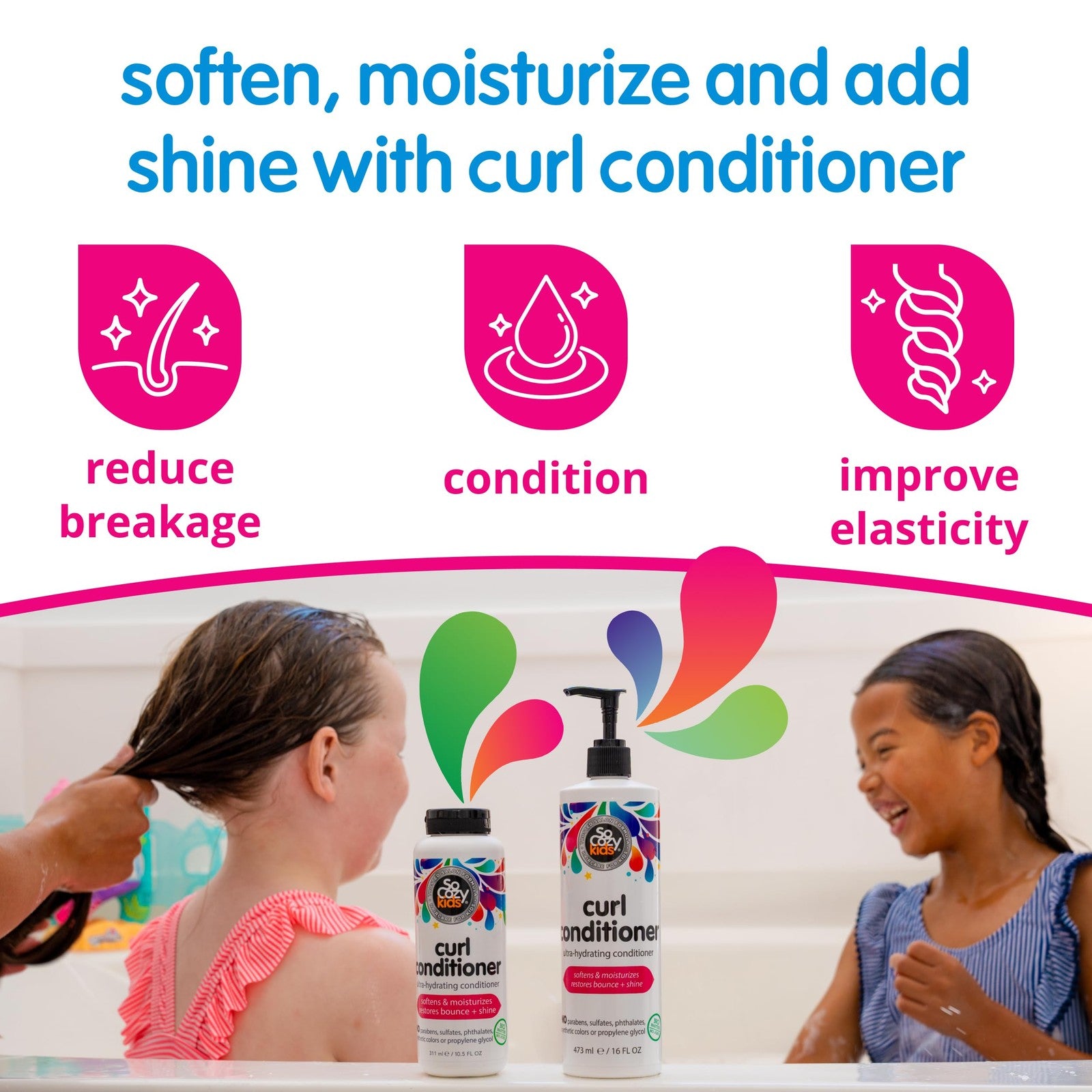 SoCozy Curl Conditioner for Kids Curly Hair (16 Fl Oz Pump) Helps Soften Dry &