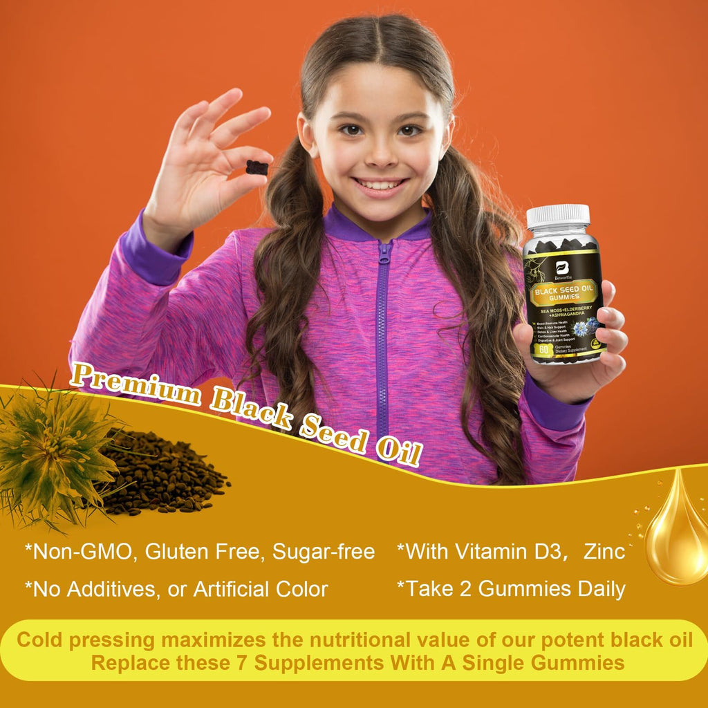 B BEWORTHS Black Seed Oil & Sea Moss Gummies, Organic Irish Sea Moss Gummies